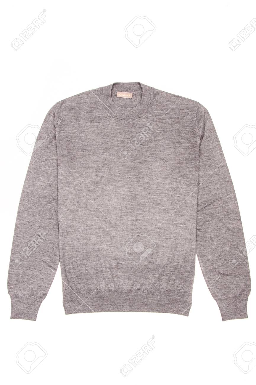 gray men's sweater on a white background